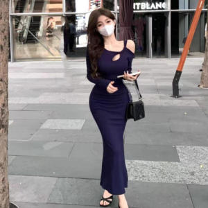 black summer long Fitted dress with slit debut cocktail dress for teen beach dress for woman casual