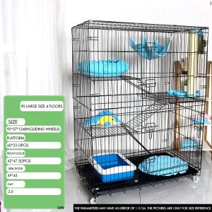 Cat Cage 4 Layer Cat Cage Foldable Sturdy Cage W/ Wheel
