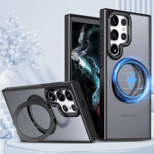 Luxury Matte Wireless Charging Case for Magsafe Samsung Galaxy S23 Plus S22 Ultra S23Fe S23Plus S23Ultra Armor Macsafe Shockproof Cover for Samsung Galaxy S25 S24 S23Ultra S22Plus S23FE S22Ultra Case 360 Full Protection Case With Ring Holder Stand