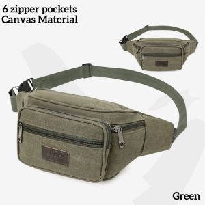 Belt Bag For Men Outdoor Travel Waist packs Bags With 6 Zipper Multi Pockets Waterproof Canvas Waist Bag For Men Crossbody Cellphone key wallet Fanny pack bag 356#