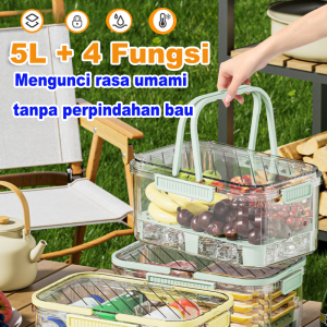 [1/2/4 pcs] 5L Besar Luar Ruangan Kontainer Kulkas Tempat Penyimpanan Makanan Dengan Saringan dan Tutup Transparan Penutup penyegelan