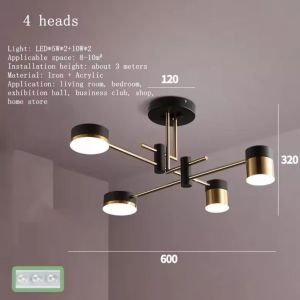 Nordic Chandelier Living Room Office Tricolor Dimmable Lamp Gold Black LED Luster Ceiling Light