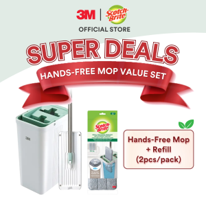 [Super Deals - Hands-Free Mop Value Set] 3M™ Scotch-Brite™ Hands-Free Mop with Compact Bucket Self-Cleaning Mop
