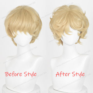 SHUNAICHI IDV Fire Investigator Florian ยี่ห้อคอสเพลย์วิกผมสังเคราะห์ผม 30 ซม.Golden Man วิกผมอะนิเมะวิกผมทนความร้อน