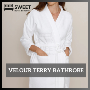 SWEET 100% Cotton Velour Terry Bath Robe Hotel / Cotton Bathrobe / Jubah Mandi / 白色浴袍