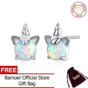 BAMOER เงินแท้น่ารักยูนิคอร์นต่างหูตุ้มหูผู้หญิงแฟชั่น925เครื่องประดับเงิน SCE737