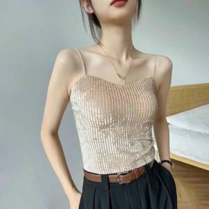 Áo 2 dây croptop chất nhung mềm mịn sẵn đệm ngực áo hai dây mặc trong vest blazer sang chảnh (có sẵn)