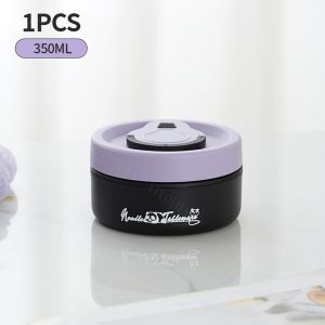 VIVOLILV 【Local Shipping】Black Pink Internet Celebrity Lunch Box 304 Stainless Steel 550ml Double Layer Round Insulated Portable Food Container for Office