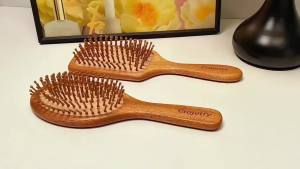 2-Piece Bamboo Hair Brush Set for Hair Growth (Oval & Square) - Natural Wooden Scalp Massage Brush with Bamboo BristlesDetangling Hairbrush for WomenMenAll Hair Types - Ergonomic Handle