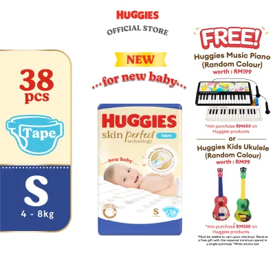 Huggies Skin Perfect Diaper NB40/S38/M34 Tape l M46/L44/XL42/XXL38 Pants (1 Pack) - Dual Zone Liner Separate Baby Pee & Poo