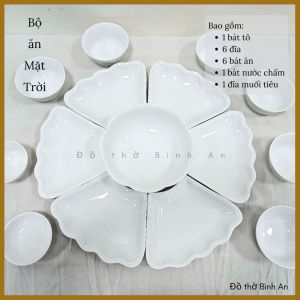 (Loại 1) Bộ bát đĩa ăn hoa Mặt Trời gốm sứ Bát Tràng cao cấp-Đồ thờ Bình An-Decor Phong thủy