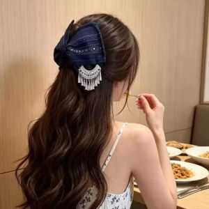 GAOSU Tua rua Kẹp tóc phong cách dân tộc Bạc Họa tiết sọc Kẹp cá mập hình tam giác Thanh lịch Phong cách Trung Quốc Phụ kiện tóc Trang phục hàng ngày