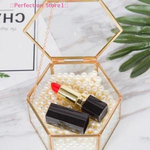 🎀Perfection Store1🎀 High-end Hexagonal Ring Box Gold And Jewelry Accessory Box Golden Glass Luxurious And Retro Jewelry Storage Box