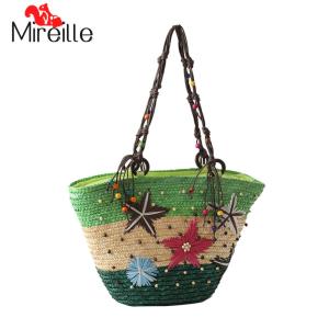 Mireille Starfish Women Tote Bags Hand-embroidered Beaded Bohemian Straw Bag Summer Fashion Casual Simple Elegant for Travel Vacation