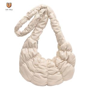 Ruched Cloud Trendy Crossbody Bag Nylon Dumpling Bag Large Capacity Fashion Hobo Bag Solid Color Crescent Bag for Women [Ueb Shop]