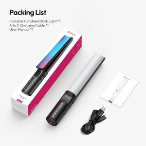 Ulanzi FOLD15 Foldable Handheld Stick Light 2500-9000K Dimming RGB Video Light with 1/4" Screw 2500mAh for Photography Live Vlog