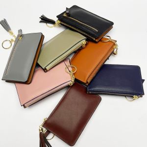 Womens genuine leather wallet medium size with tassel keychain accessory L-1171#