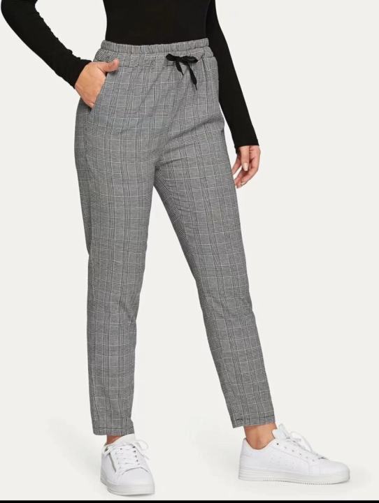 HoneyCollection----Women High Waist Glen Plaid Drawstring Ankle Cut Candy  Pants Lazada PH