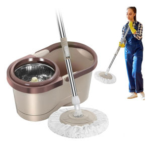 VIVAHOME Spin Mop with Bucket Hand Free Self Wringing 360 Rotating Floor Cleaning Spinning Mop Set Microfiber Head