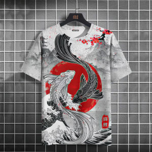 [Local Stock] VCC Funny 3D Fish Pattern Mens T Shirt Japan Ukiyo-e Style Short Sleeve Summer Casual O-neck Loose Tops Fashion Animal Print Tees