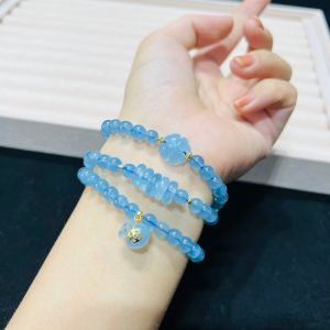 B8 - Chuỗi 3v Aqua 6li mix ngũ điếu cỏ 4 lá túi tiền Aquamarine treo móc v10k bi v10k Thủy & Mộc - Phong Thủy TUDO