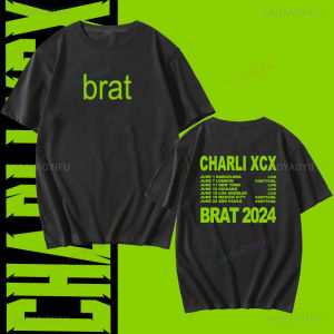Charli Xcx Brat 2024 Tour Album Letter Graphic T Shirts Men Hip Hop High Quality Cotton Vintage Fashion T-shirt Woman Streetwear