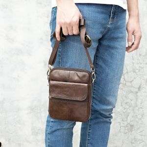 BeeGreen Men Real Leather Small Shoulder Bag Soft Cowhide Cellphone Pouch Convenient Travel Passport Bag Casual Crossbody Bag