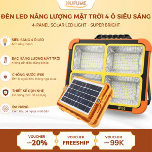 Đèn LED Năng Lượng Mặt Trời 4 Ô Chống Nước IP66 Ánh Sáng Mạnh Pin Trâu Dùng Khi Mất Điện Ngoài Trời Tự Động Sạc Tiện Lợi Thiết Kế Chắc Chắn Dễ Mang Theo Phù Hợp Cắm Trại Dã Ngoại Sân Vườn Công Trình Chiếu Sáng Cả Đêm Hiệu Quả