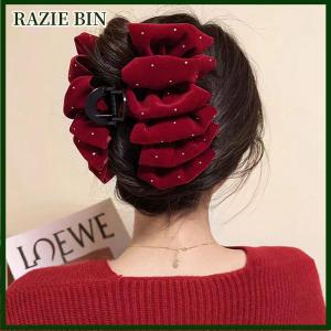 RAZIE BIN ปิ่นปักผมกำมะหยี่สีแดงสีดำ1ชิ้นสำหรับผู้หญิงหัวเจ้าหญิงจับผมกิ๊บหนีบผมใหญ่เครื่องประดับผมของหญิงสาว