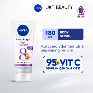 NIVEA Body Serum Extra Bright Night Nourish Vit E 180ml - Merawat & mencerahkan kulit di malam hari