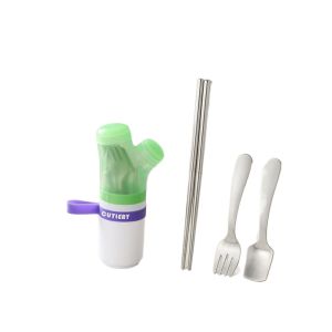 JENGW Spoon and Chopstick Set Stainless Steel with Storage Case Spoon Fork Cute Scallion Shape Cutlery Set for Home
