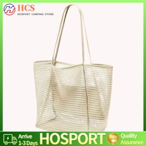 Large Womens Foldable Handbag Mesh Beach Tote Stylish Travel Bag for Summer Vacation and Outdoor Adventures