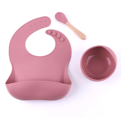 8 Pcs Baby Silicone Tableware Kids Utensil Bib Straw Cup Bowl Suction Plate Feeding Essential Set