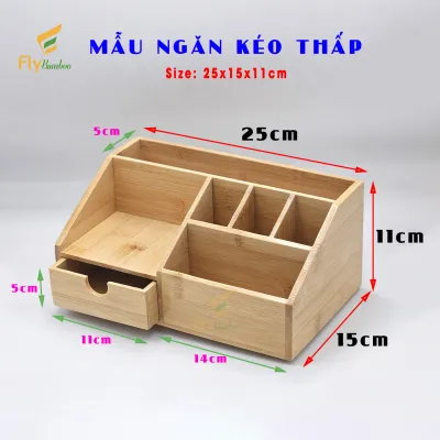 Hộp đựng bút để bàn nhiều ngăn tre gỗ hộp cắm bút gỗ tre có ngăn kéo - Flydecor