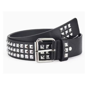 Studded Belt Hollow Bullet Belt Rivet Belt Adjustable PU Leather Punk Black Fashion Decoration Belt