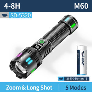 SMILING SHARK SD5320 LED Flashlights 5Mode Super Bright Torch Light Type-c Rechargeable Waterproof Super Durable Outside Camping Emergency Lighting