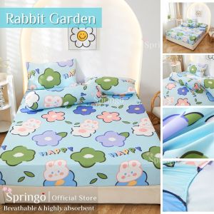SPRINGO 4in1 Queen King 2in1 Single Cute Cartoon Fitted Bedsheet Murah Cadar Getah Keliling V#5