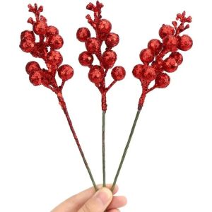 1pc Artificial Christmas Glitter Berries Stems Xmas Tree Wreath DIY Home Christmas Decoration