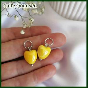 Caile ต่างหูระย้ารูปหัวใจทรงเรขาคณิตสีสันสดใสมีสไตล์หรูหราต่างหูแบบเรียบง่ายห่วงเครื่องประดับสำหรับผู้หญิง