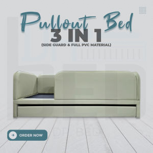 (7.7) (LOCAL SELLER & READY STOCK!) 3 In 1 Pullout Bed Frame With Side Guard & Full PVC Single Size Made By Kapurwood and Rubberwood ( FREE DELIVERY & INSTALLATION)