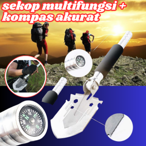 RAJA Sekop skop Multifungsi + kompas akurat Alat Berkemah mendaki Berkebun Survival Tool 35.5 cm