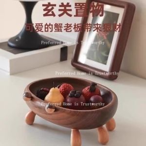 ZZSA 1pc Black Walnut Crab Plate Fruit Tea Table Snack Plate 3T7R1