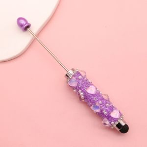 RANG 1pc 2-in-1 Beadable Pen Heart Diamond Capacitive Touch Ballpoint Pen Sparkly DIY Beadable Touch Screen Pen Gift