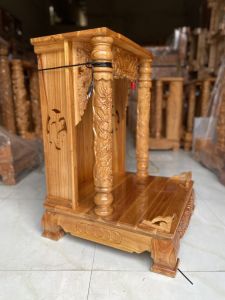 Bàn thờ thần tài ông địa gỗ xoan quỳ trụ chạm rồng ngang 42cm 48cm 56cm (2 màu)