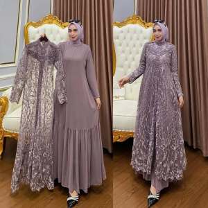 Gamis Brokat Zalina Mix Payet Mewah Bahan Ceruty Babydoll Full Furing Tersedia Size Jumbo 2XL Gamis Wanita Remaja Dewasa Terbaru 2025 Lebaran Longdress Brukat JumboBisa COD
