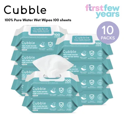 Cubble 100% Pure Water Wet Wipes 100 sheets x 10 Packs = 1000 sheets / 24 Pack Carton Deal (EXP 12/2028)
