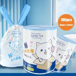 200pc Drawstring Garbage Bag Household Large Roll Disposable Thickened Drawstring Garbage Bag