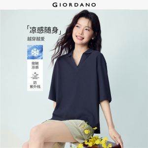 GIORDANO Women Polo Shirts Cooling Sun Protection Polo Shirts Notch Neck Short Sleeve Fashionable Casual Polo Shirts 13316222