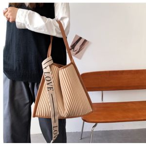 Versatile Crinkled Design Tote Bucket Bag Shoulder Bag