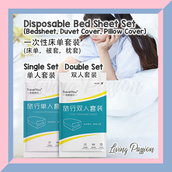 Disposable Travel Bed Sheet Set Pillow Duvet Quilt Cover Hotel